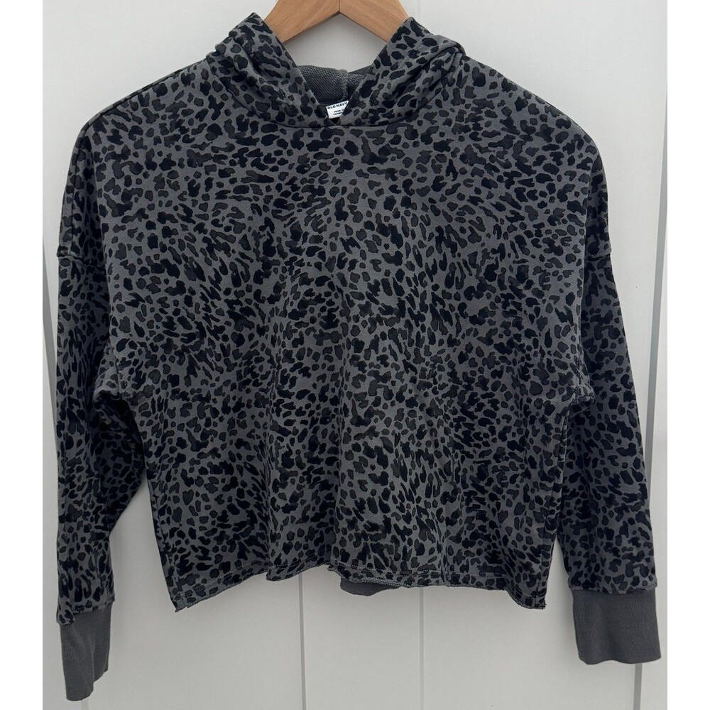 Old Navy Girls 10/12 Black/Gray Leopard Print Hoodie